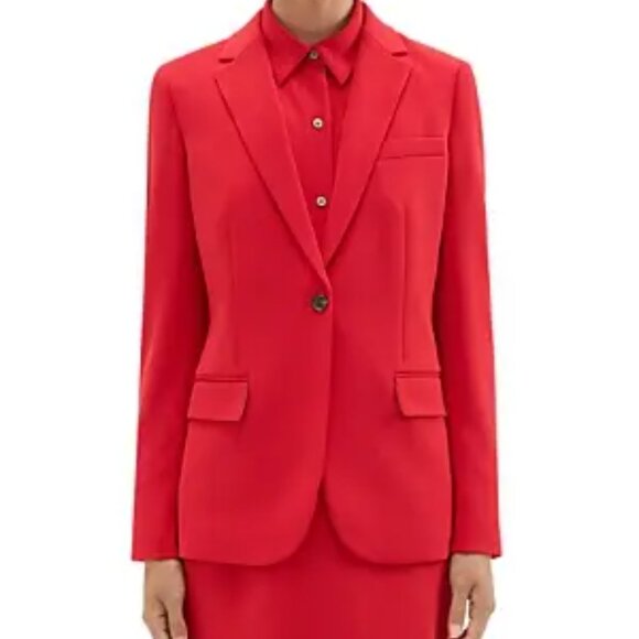 THEORY Staple Blazer in Admiral Crepe Geranium Red Size 0 Brand New w/ Tags - Picture 3 of 9